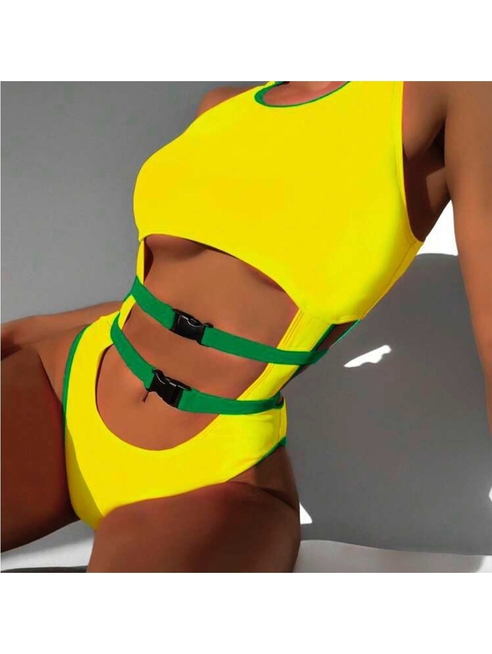 Yellow Green Cutout Peekaboo Monokini Bikini Sporty High-Leg Brazilian Swimsuit